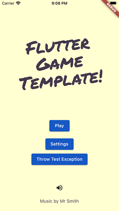 Main menu with throw exception button